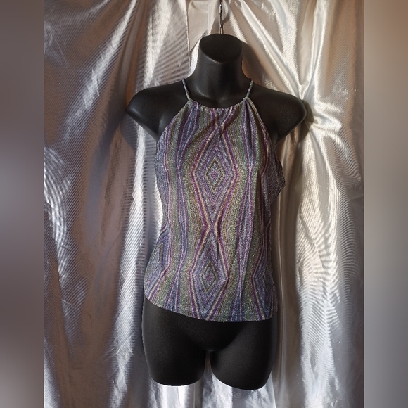 Charlotte Russe vintage style geometric print racerback purple metallic cami M - Picture 6 of 6